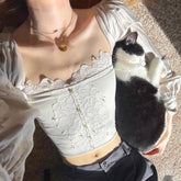 BXOXO Holiday White Stitching Lace Camis Vintage 2000s Sleeveless Skinny Crop Tops Women Casual Summer Retro Tees y2k Aesthetic